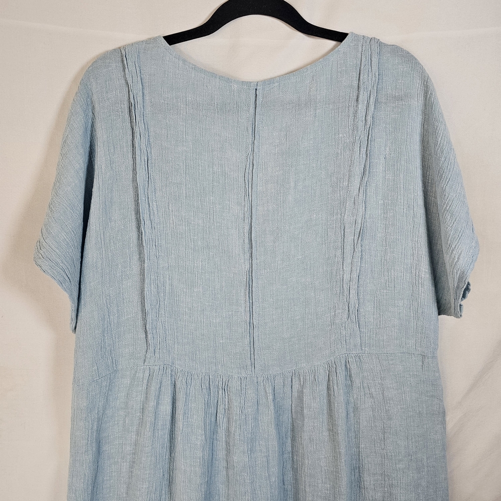 POETRY‎  Midi Linen Dress Sz 14 Powder Blue Shawl-Collar Lagenlook Pocket Art - Picture 4 of 10